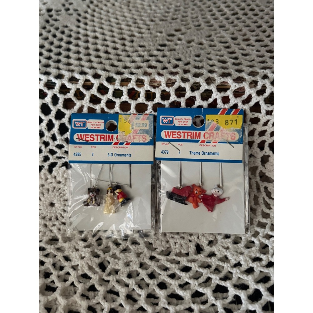 Vintage Westrim Crafts Miniature Ornaments 4385 4379 3-D Theme 1985 Lot of 2